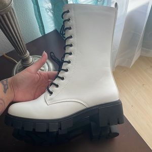 White Mid Calf Boots